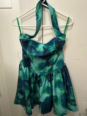 Runaway The Label Green & Blue Watercolor Floral Dress